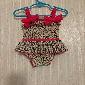 BabiesRUs Leopard Print Kids Swim One Piece with Pink Accents